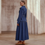 Elegant Belted Blazer with Maxi Skirt Set