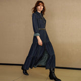 Denim Maxi Dress with Belted Waist