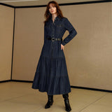 Denim Maxi Dress with Belted Waist