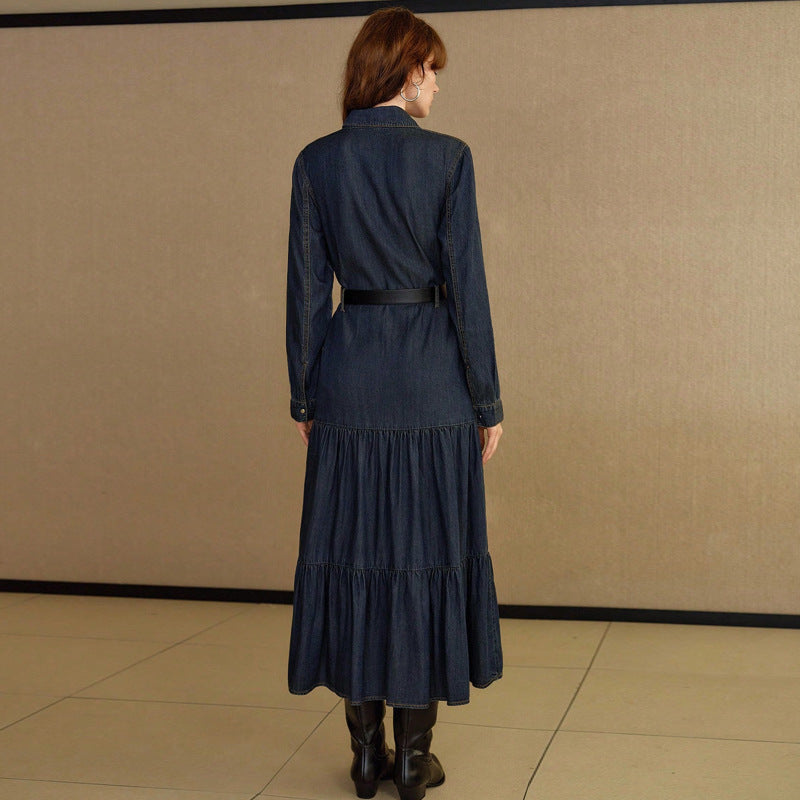 Denim Maxi Dress with Belted Waist