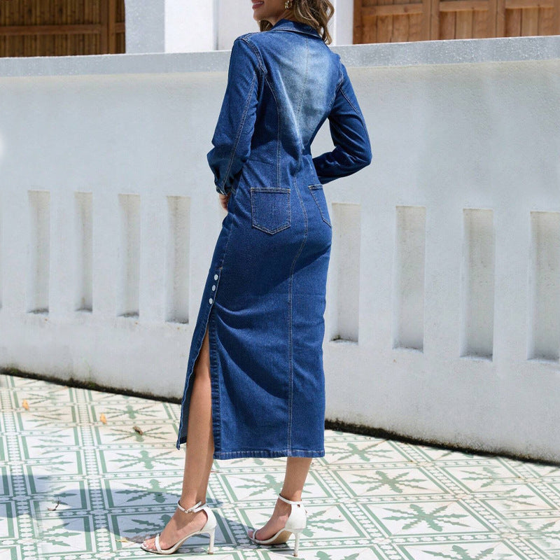 Long Denim Dress with Button Details