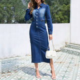 Long Denim Dress with Button Details