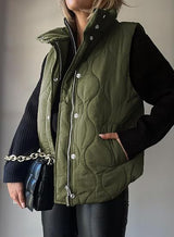 Quilted Puffer Vest with Stand Collar