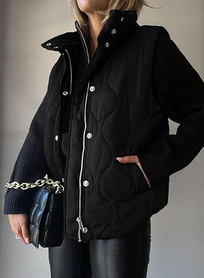 Quilted Puffer Vest with Stand Collar