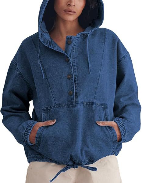 Casual Blue Hooded Pullover