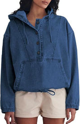 Casual Blue Hooded Pullover