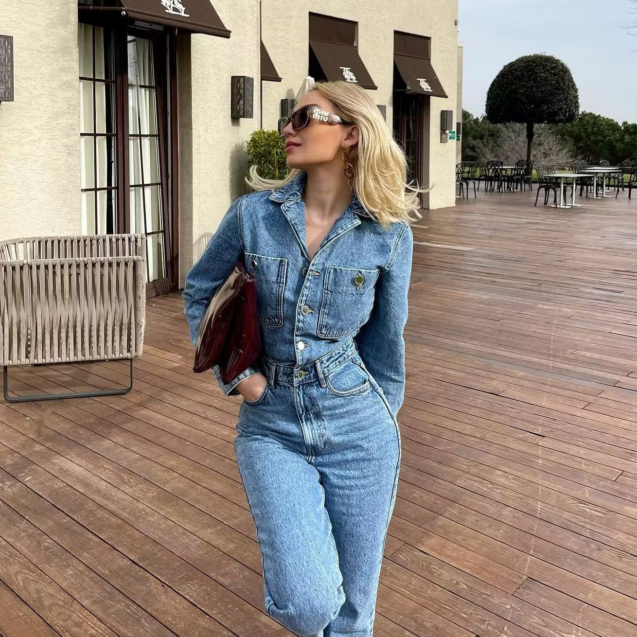 Classic Light Wash Denim Jumpsuit