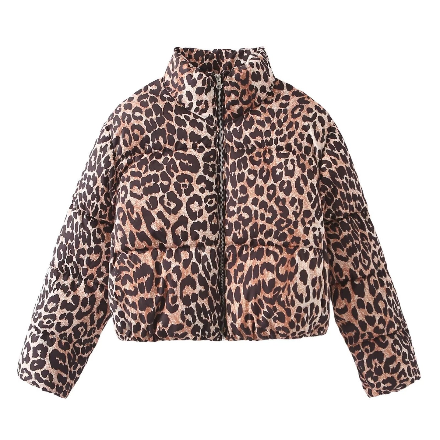 Animal Print Puffer Jacket with Zipper