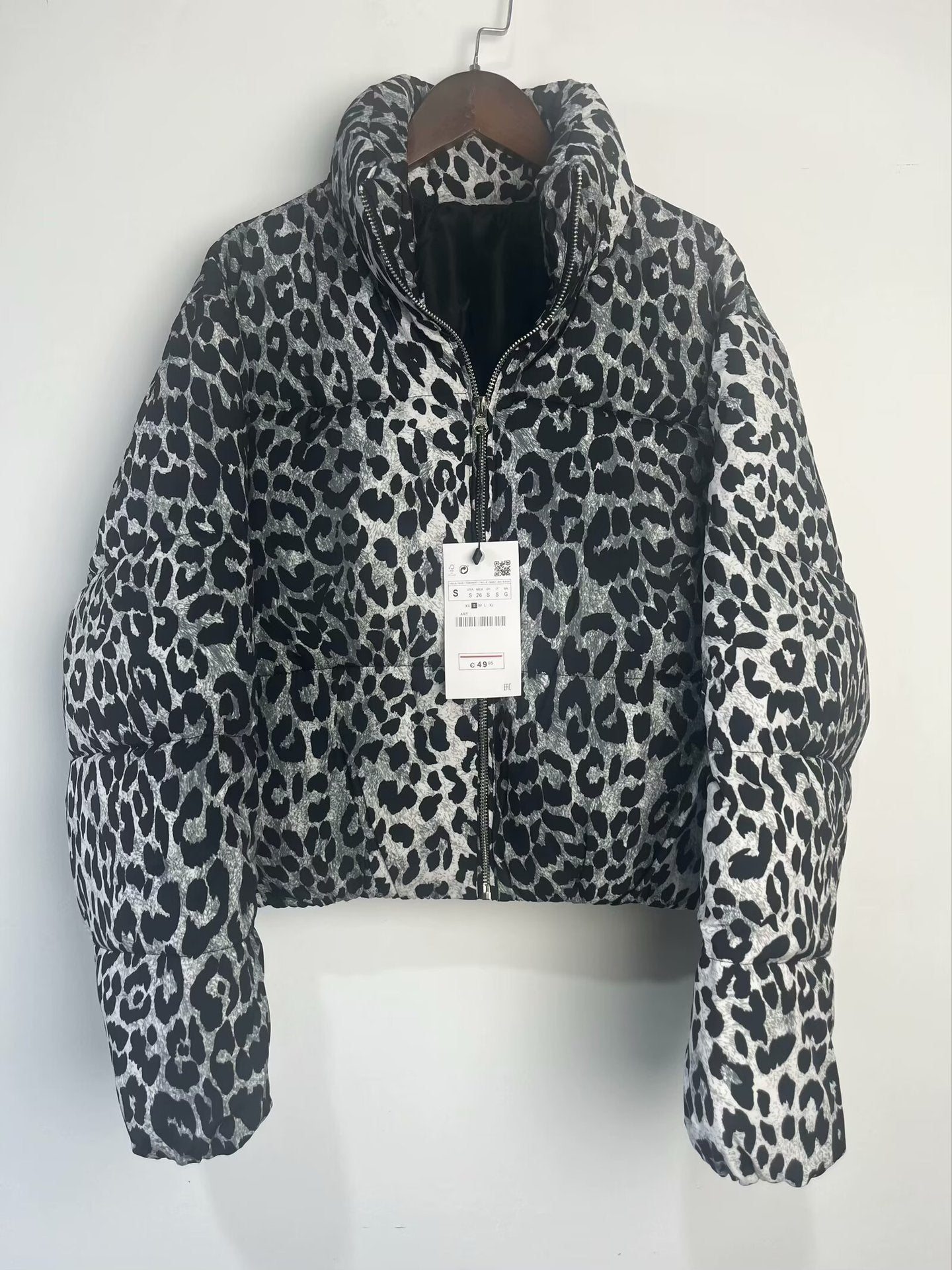 Animal Print Puffer Jacket with Zipper