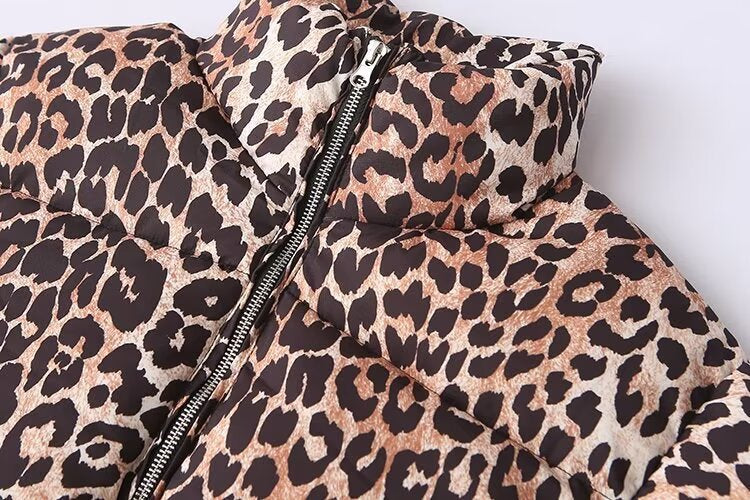 Animal Print Puffer Jacket with Zipper
