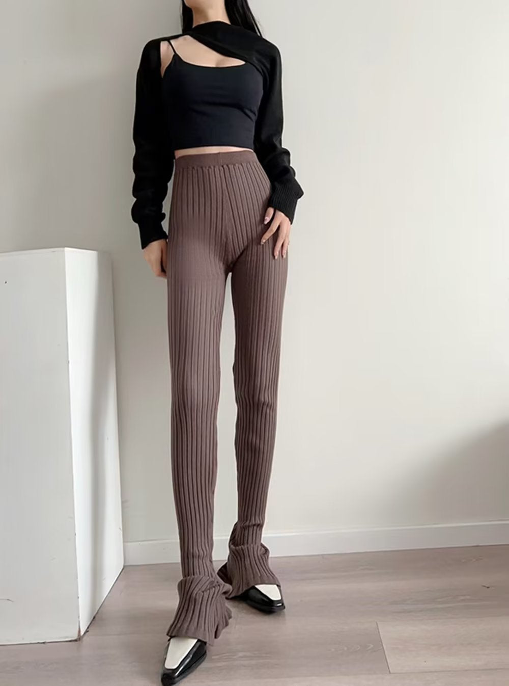 High-Waisted Pants with Flared Hem