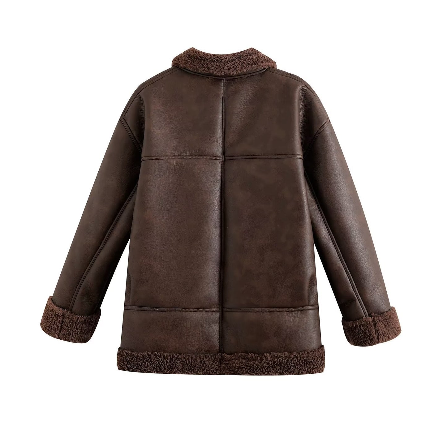 Classic Faux Leather Aviator Jacket