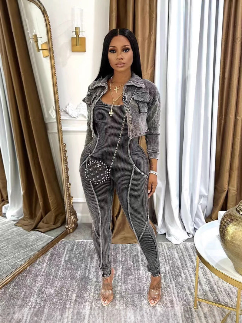 Ribbed Jumpsuit with Cropped Jacket