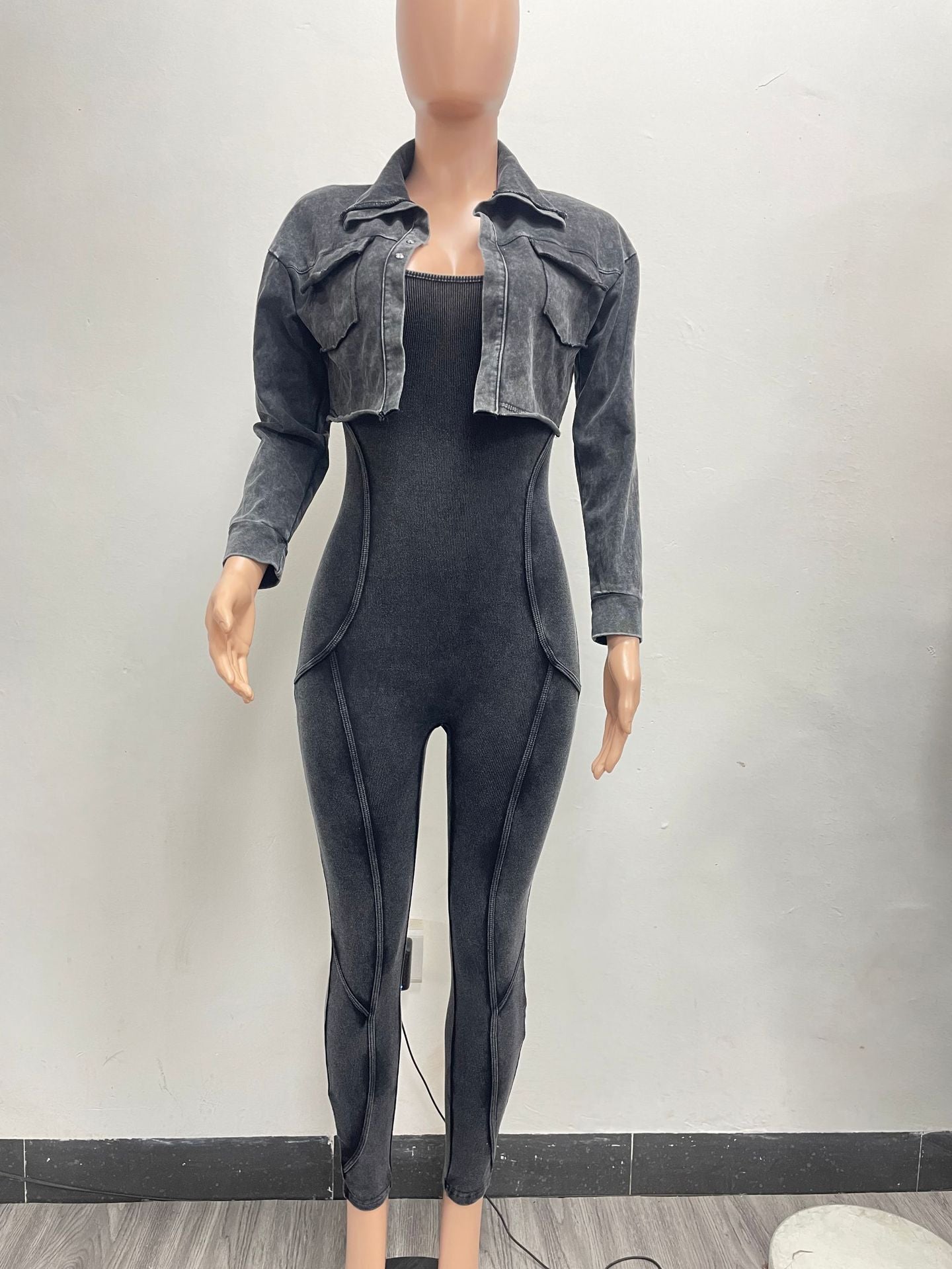 Ribbed Jumpsuit with Cropped Jacket