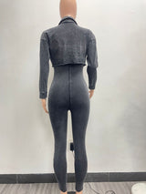 Ribbed Jumpsuit with Cropped Jacket