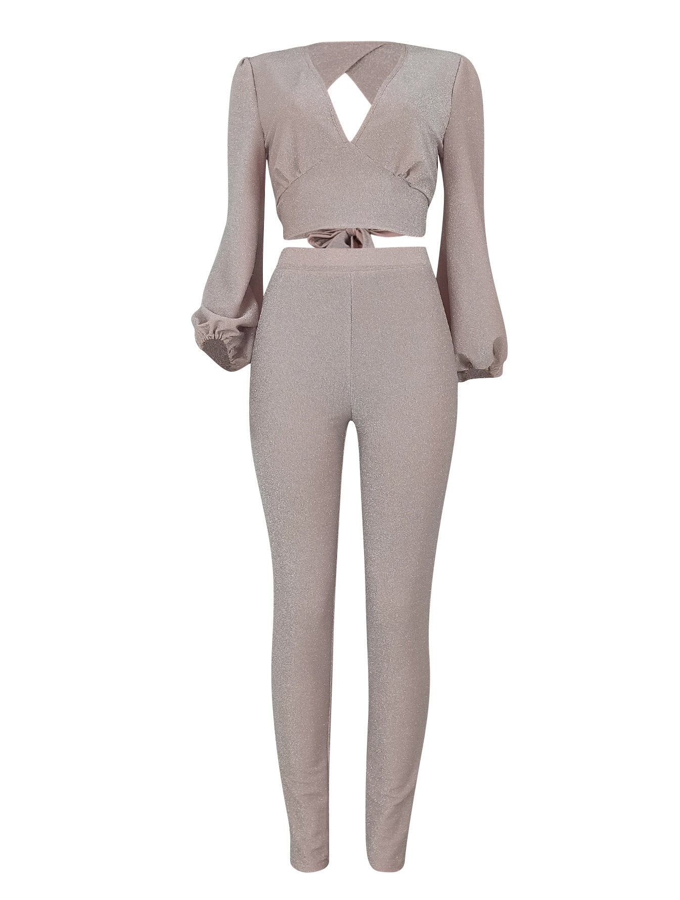 Glitter Cropped Top & Slim Pants Set