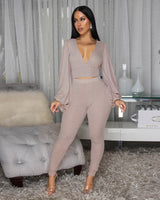 Glitter Cropped Top & Slim Pants Set