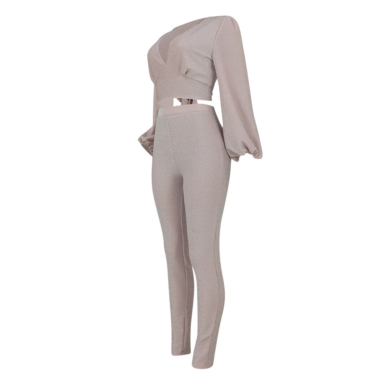 Glitter Cropped Top & Slim Pants Set