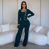 Long Sleeve Jumpsuit with Gold Button Details