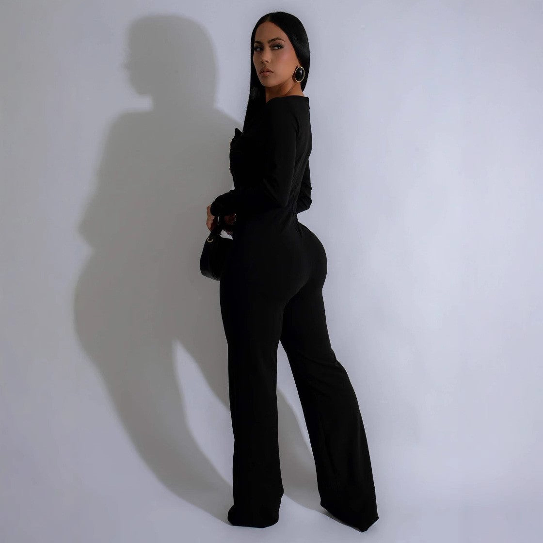 Long Sleeve Jumpsuit with Gold Button Details