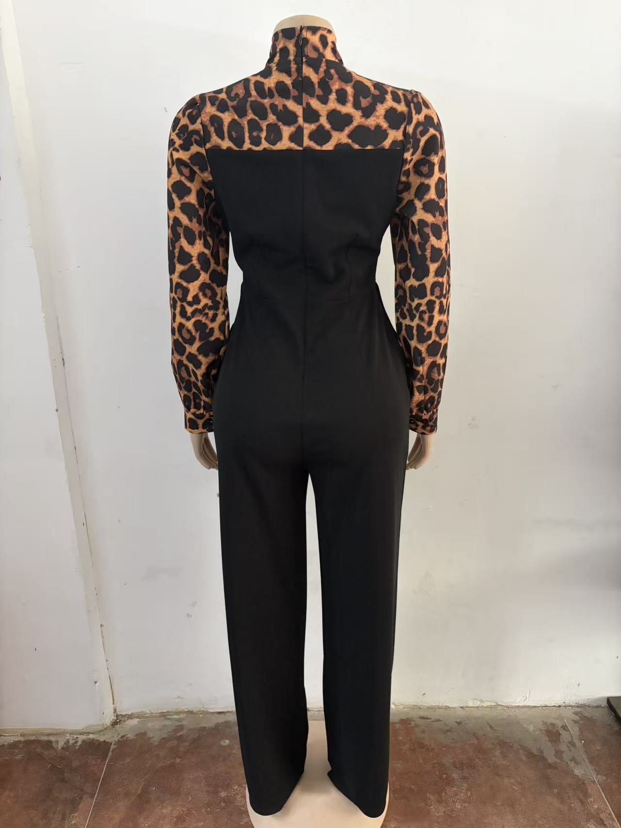 Leopard Print Elegant Jumpsuit with Ties