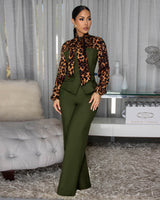 Leopard Print Elegant Jumpsuit with Ties