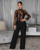 Leopard Print Elegant Jumpsuit with Ties