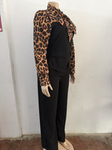 Leopard Print Elegant Jumpsuit with Ties