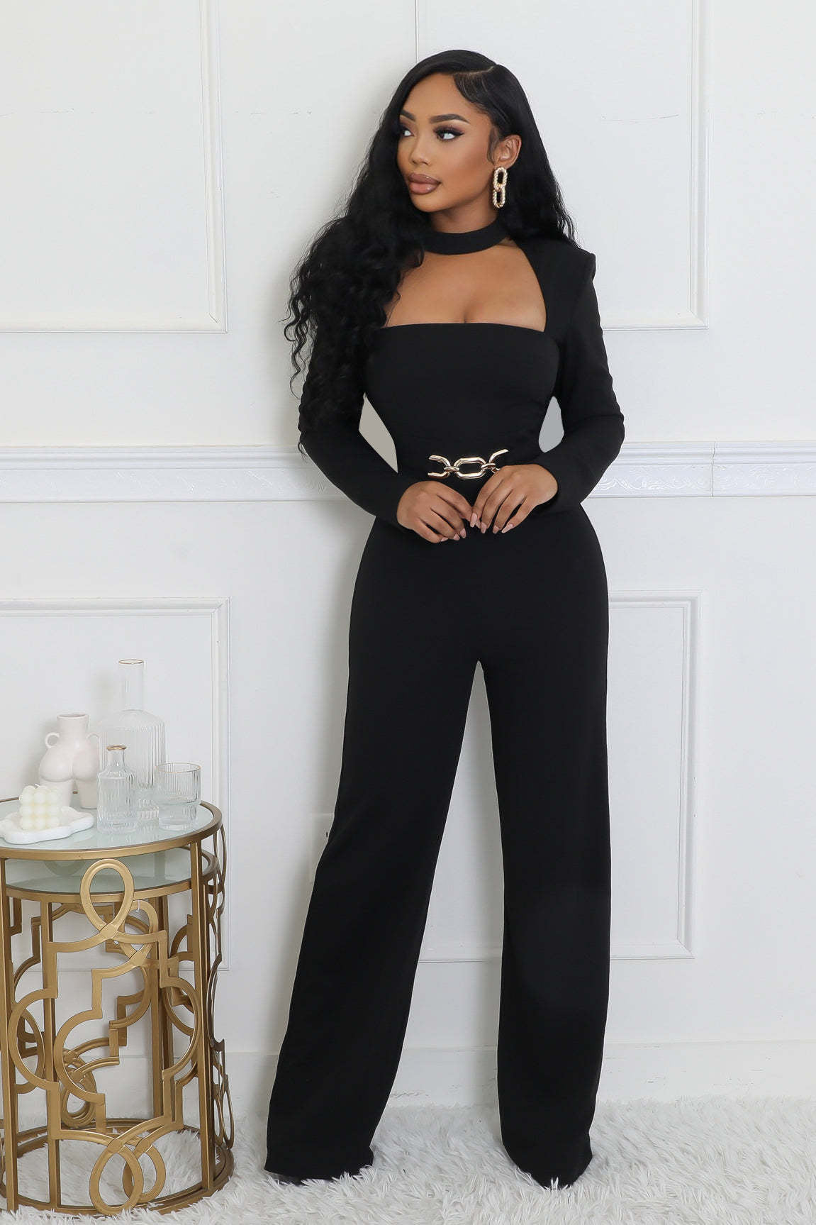 Cut-Out Jumpsuit with Belt