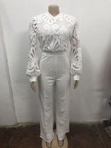 White Lace High-Waisted Wide-Leg Jumpsuit