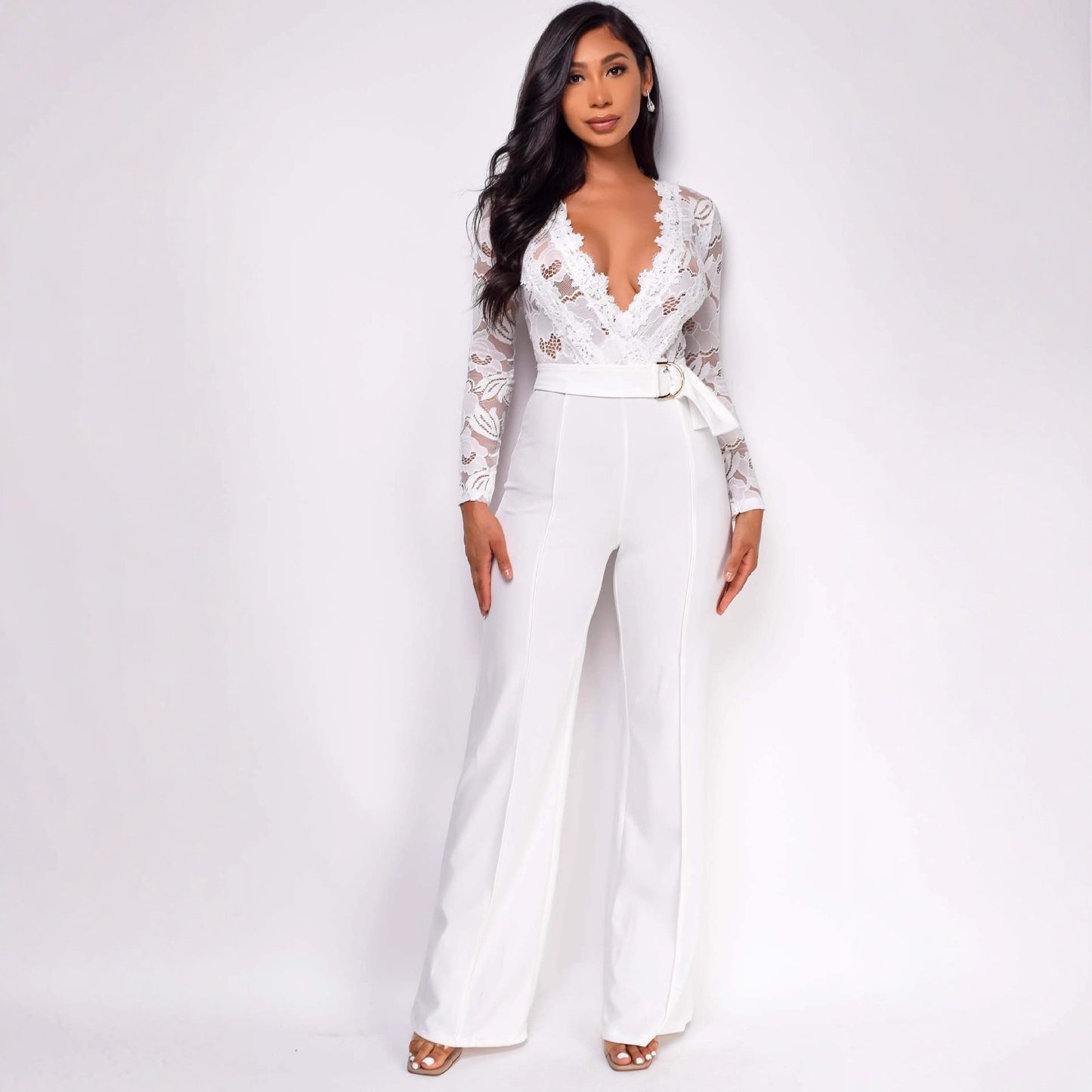 Jumpsuit with Wide-Leg Pants and Belt