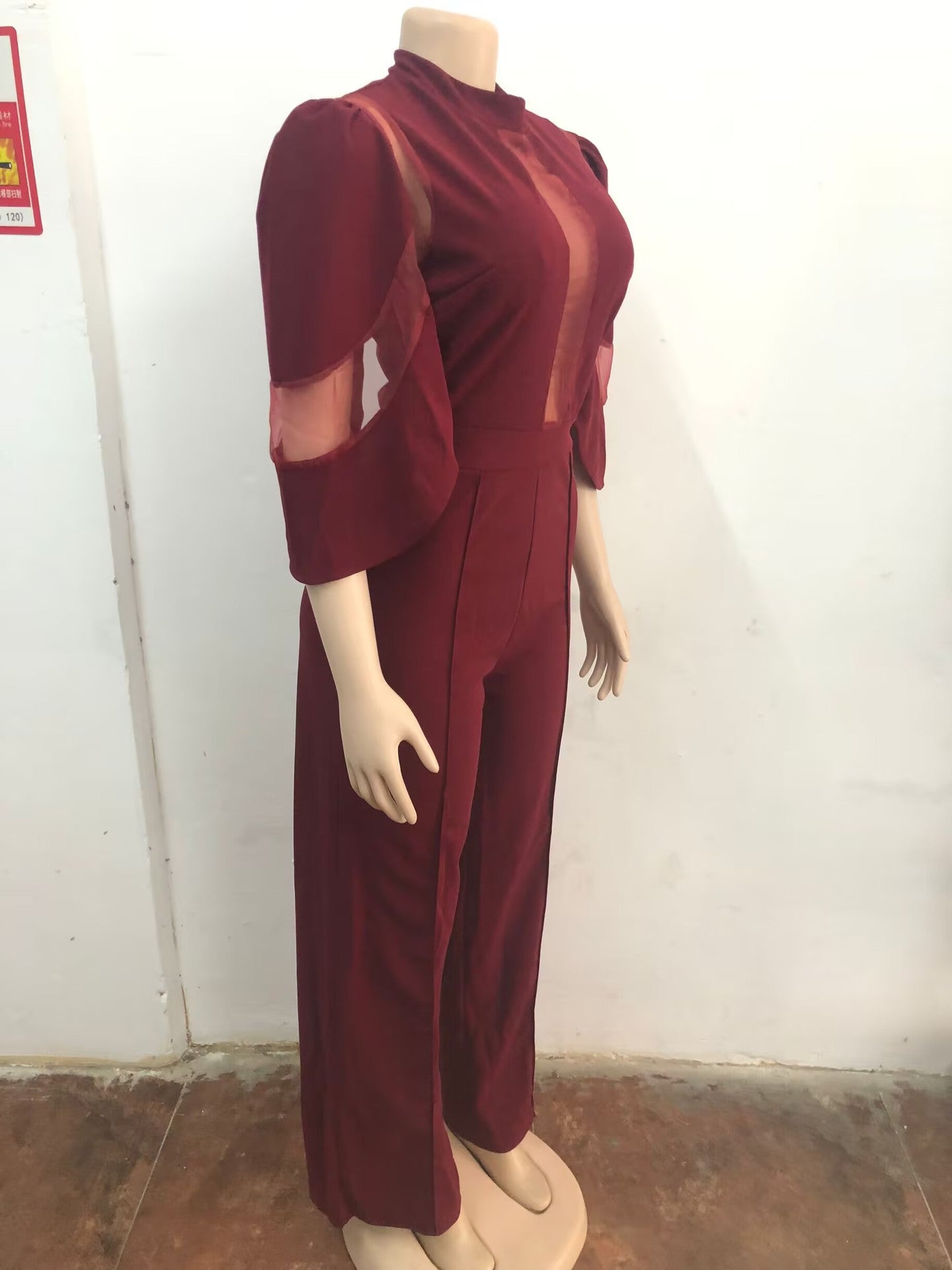 Jumpsuit with Sheer Accents and Wide-Leg