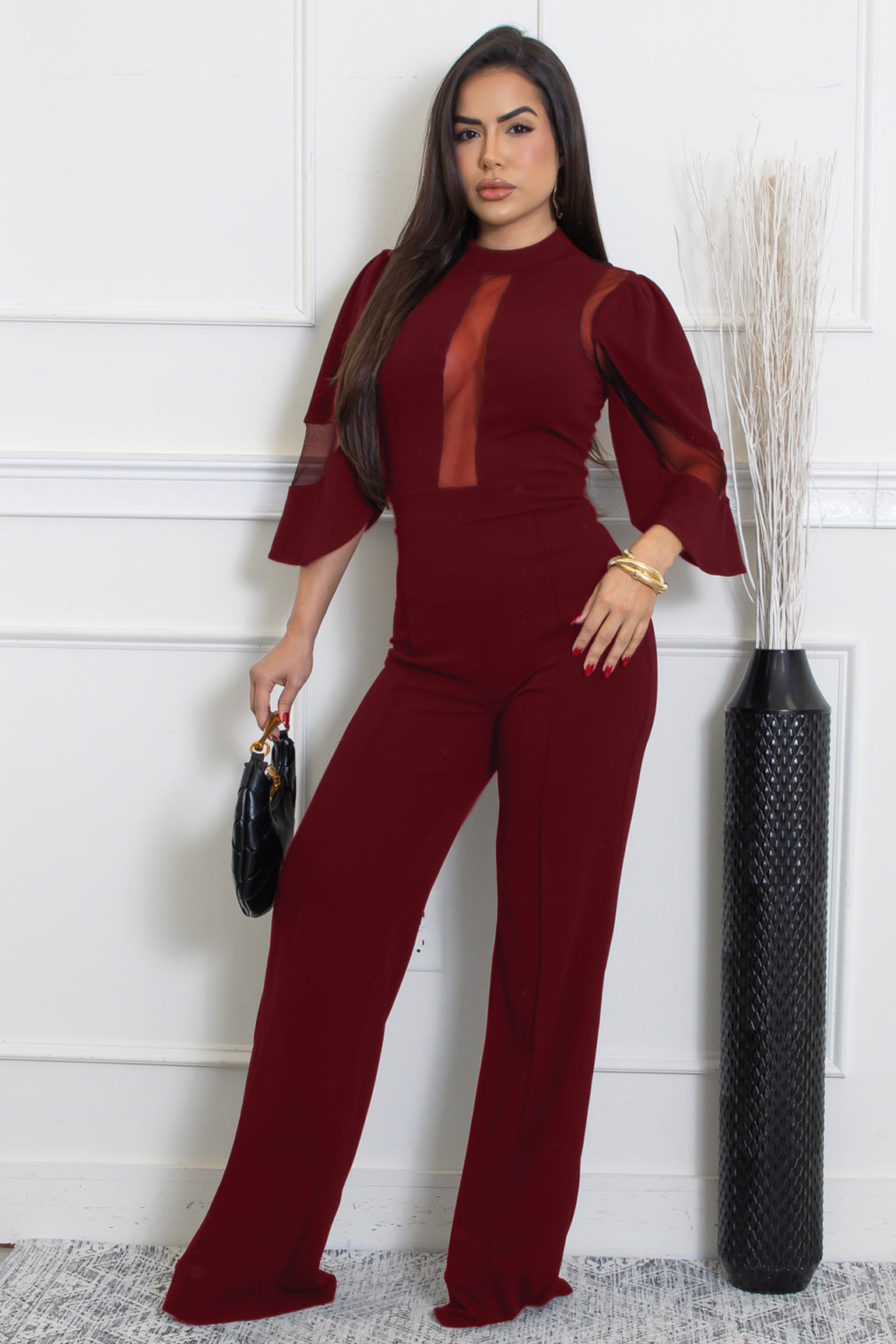 Jumpsuit with Sheer Accents and Wide-Leg