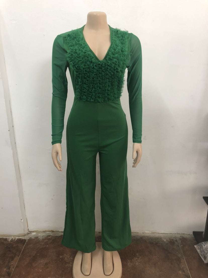 Ruffled Detail Jumpsuit with Wide-Leg