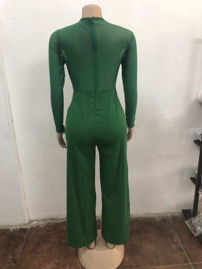 Ruffled Detail Jumpsuit with Wide-Leg