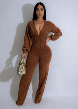 Stylish Velour Jumpsuit with Corset Detail