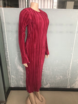 Vibrant Pleated Long Sleeve Midi Dress