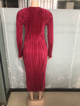 Vibrant Pleated Long Sleeve Midi Dress