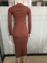Elegant Ribbed Dress with Tie Waist