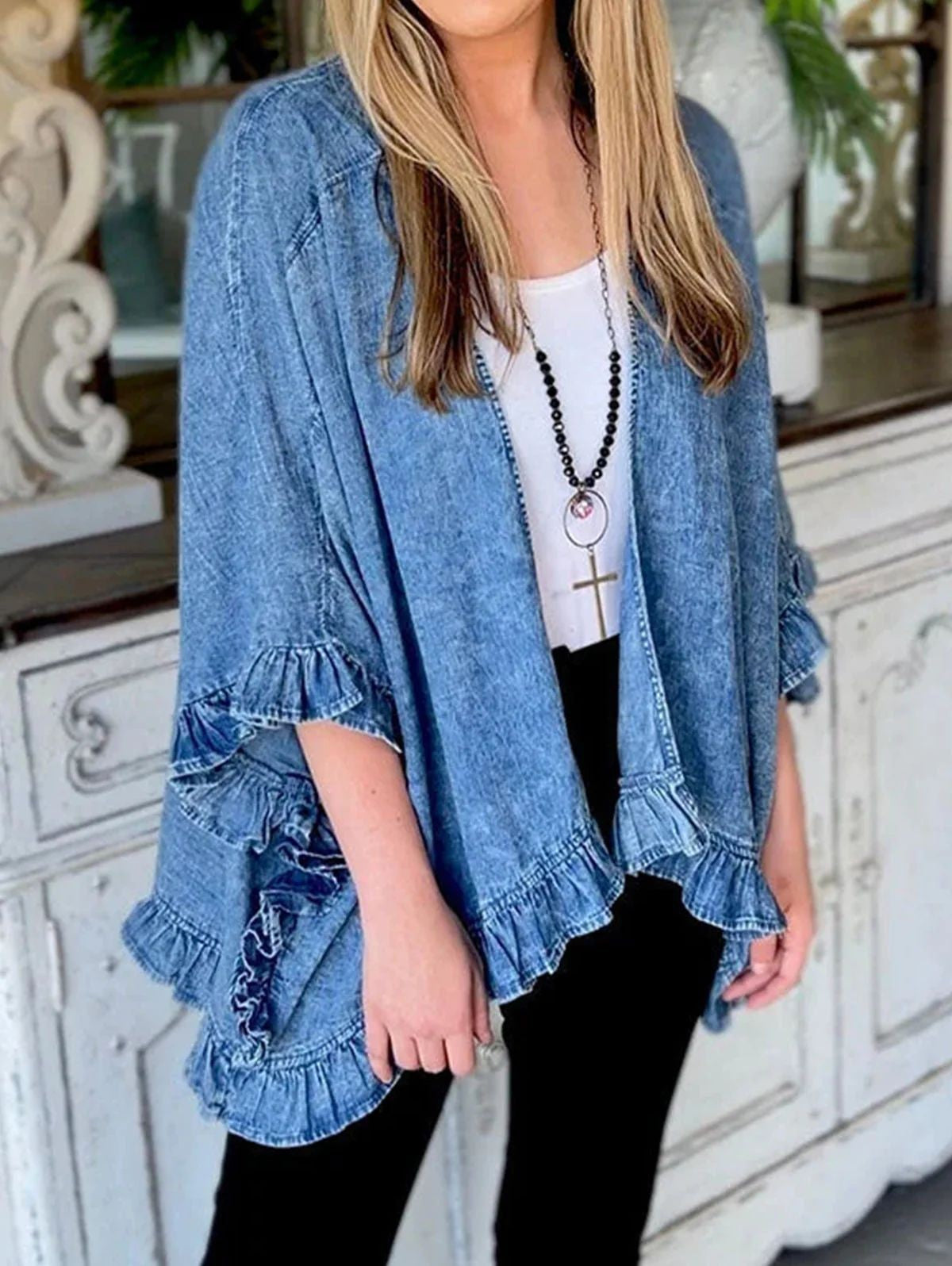 Chic Ruffled Denim Jacket