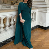 Green Draped Evening Gown