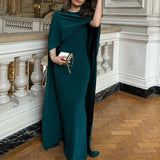 Green Draped Evening Gown