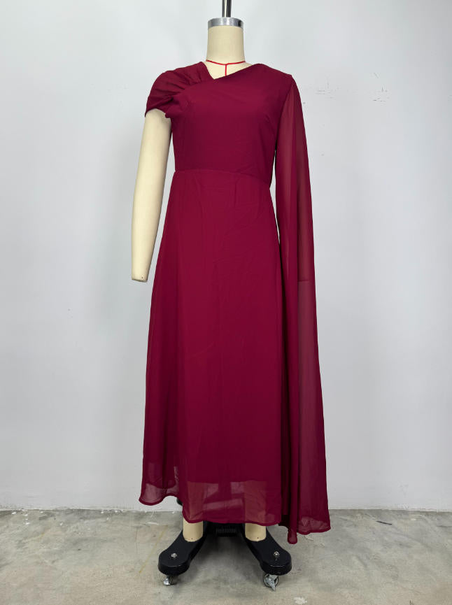 One-Shoulder Evening Gown with Cape Detail