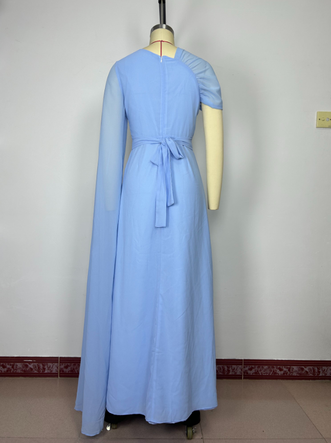 One-Shoulder Evening Gown with Cape Detail