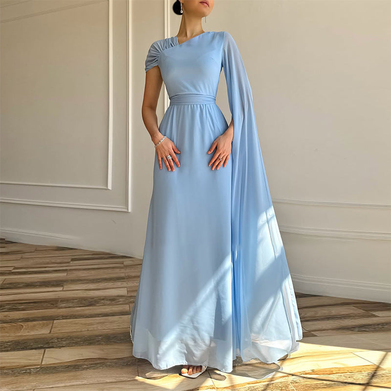One-Shoulder Evening Gown with Cape Detail