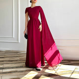 One-Shoulder Evening Gown with Cape Detail