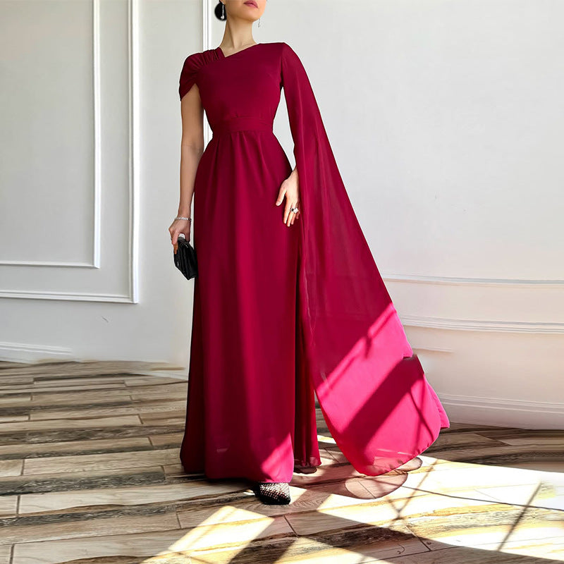 One-Shoulder Evening Gown with Cape Detail