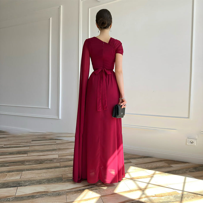 One-Shoulder Evening Gown with Cape Detail