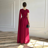 One-Shoulder Evening Gown with Cape Detail