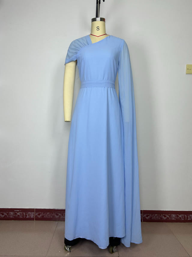 One-Shoulder Evening Gown with Cape Detail